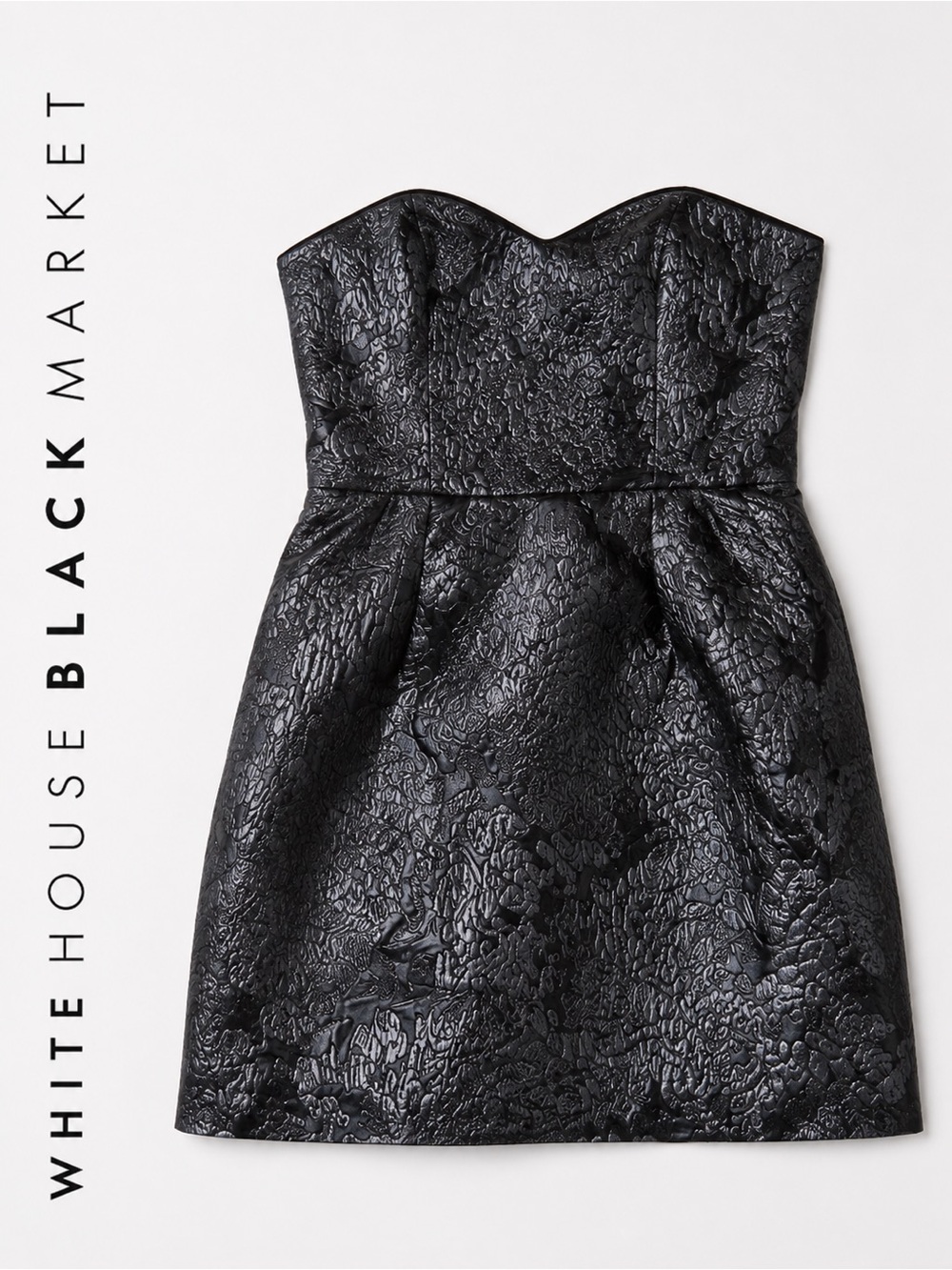 French Connection Black Metallic Jacquard Strapless Mini Dress